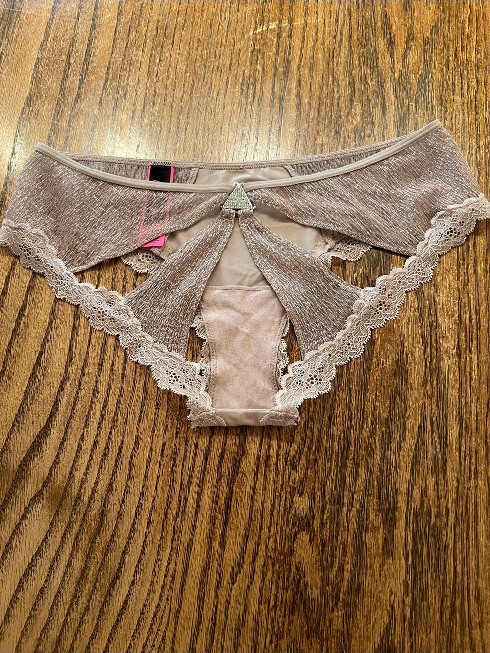 Delicate Lace Trim Low-Rise Bikini Panty in light mauve size M